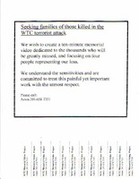 Seeking families of those killed in the WTC terrorist attack
