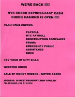 We're Back!!! NYC Check Express-Fast Cash Check Cashing is Open!!!